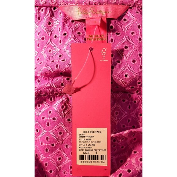 Lilly Pulitzer Calynn Eyelet Button Down Blouse Size-4 Wild Fuchsia - Picture 7 of 11